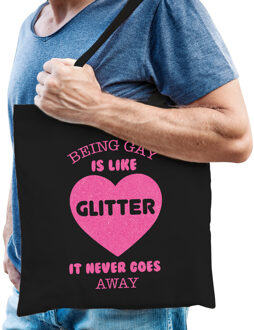Gay Pride tas heren - being gay is like glitter - zwart - katoen - 42 x 38 cm