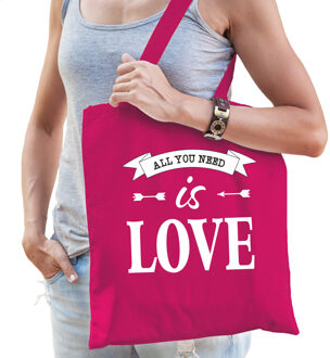 Gay Pride tas - katoen - 42 x 38 cm - fuchsia roze - LHBTI - love - Feest Boodschappentassen