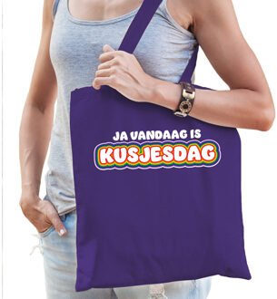 Gay Pride tas voor dames - kusjesdag - paars - katoen - 42 x 38 cm - LHBTI