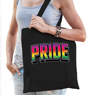 Gay Pride tas voor dames - zwart - katoen - 42 x 38 cm - regenboog - LHBTI