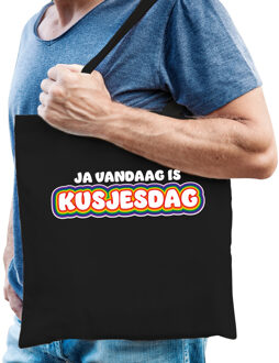 Gay Pride tas voor heren - kusjesdag - zwart - katoen - 42 x 38 cm - LHBTI