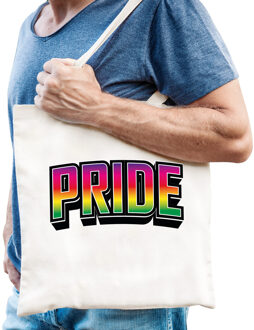 Gay Pride tas voor heren - wit - katoen - 42 x 38 cm - regenboog - LHBTI