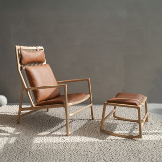 Gazzda Dedo lounge chair whitewash eiken - dakar leather whisky zitting Bruin