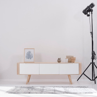 Gazzda Ena lowboard houten tv meubel whitewash - 135 x 42 cm Bruin