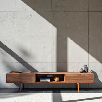 Gazzda Fawn lowboard 2 drawers houten tv meubel walnut - 220 x 45 cm Bruin