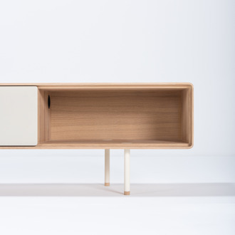 Gazzda Fina lowboard houten tv meubel whitewash - met mushroom linoleum - 160 x 45 cm Wit