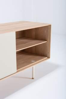 Gazzda Fina sideboard houten dressoir whitewash - met mushroom linoleum - 180 x 45 cm Beige