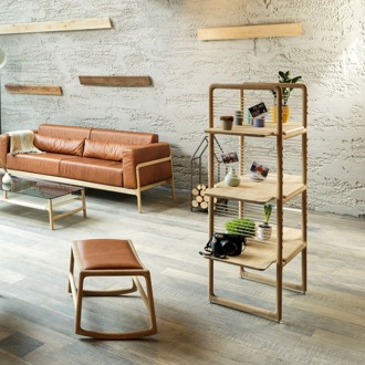 Gazzda Muse room divider houten boekenkast whitewash - 140 cm Bruin