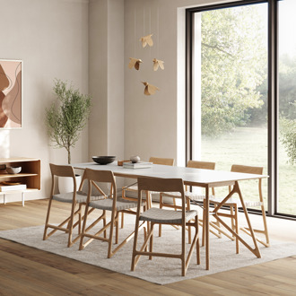 Gazzda Tink table houten eettafel whitewash - met linoleum tafelblad mushroom - 160 x 90 cm Wit