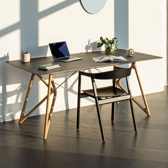 Gazzda Tink table houten eettafel whitewash - met linoleum tafelblad nero - 180 x 90 cm Zwart