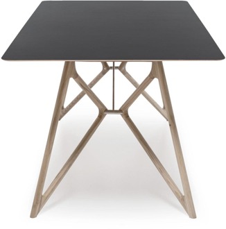 Gazzda Tink table houten eettafel whitewash - met linoleum tafelblad nero - 200 x 90 cm Zwart