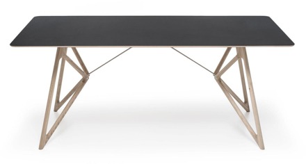 Gazzda Tink table houten eettafel whitewash - met linoleum tafelblad nero - 240 x 90 cm Zwart