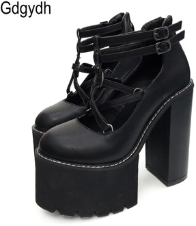 Gdgydh 2020 Fashion Women Pumps High Heels Zipper Rubber Sole Black Platform Shoes Spring Autumn Leather Shoes Female Promotion