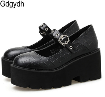 Gdgydh 2020 New Spring Mary Janes Platform Shoes Women Round Head Black Waterproof Chunk Heels Womens Pumps Working Casual Shoes