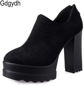 Gdgydh 2020 New Spring Women Pumps Black High Heels Shoes Platform Party Shoes Female Flock Zipper Big Size Nightclub Office New