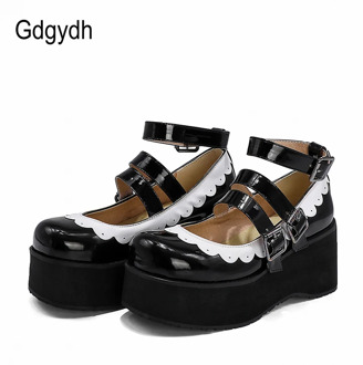 Gdgydh 2020 Women Pump Mary Janes Female Single Shoes Roune Toe Ankle Strap Buckle High Heels Girls Cosplay Shoes Japanese Style