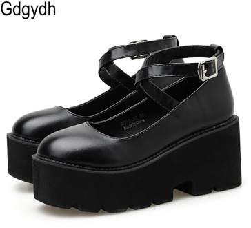 Gdgydh College Student Shoes Girl LOLITA Shoes JK Uniform PU Leather Platform Heels Ankle Strap Womens Pumps 2020 New Spring