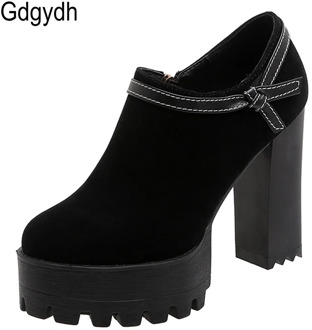 Gdgydh Fashion Bowknot Faux Suede Thick High Heels Shoe Punk Platform Pumps Women Female Office Shoes Outdoor Large Size Spring