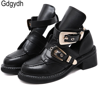 Gdgydh Metal Buckle Women Pumps Square Heel Female Single Shoes Round Toe Platform Shoes Women Gothic Snake Skin Patent Shoes