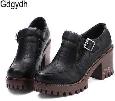 Gdgydh New 2020 Spring Platform Women Shoes On Heels British Style Single Shoes Round Toe Square Heels Ladies Pumps Large Size