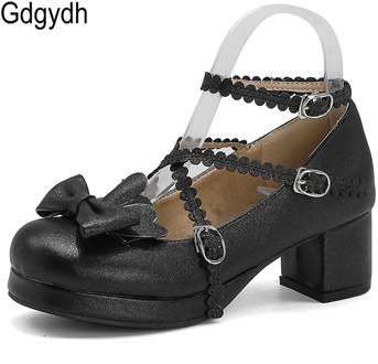 Gdgydh Pink Princess Shoes Women Pumps Heel Bows Lolita Shoes Big Size 48 Spring Autumn Sequinted Cloth Student Drop Shipping