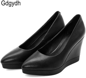 Gdgydh Pointed Toe Soft Womens Shoes Wedge Heels Genuine Leather Women Pumps Spring Summer Office Shoes Female High Quality New