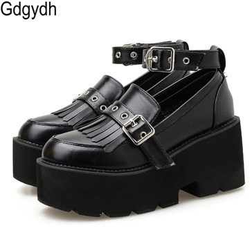 Gdgydh School Uniform Shoes For Women Platform Heels Sexy Rivet Black Goth Shoes Female Ankle Strap Spring Autumn Drop Shipping