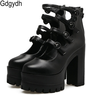 Gdgydh Spring Autumn Platform Shoes Woman Thick Heel Female Single Shoes Ankle Strap Sexy Buckle Women Pumps High Heels Black