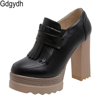 Gdgydh Spring Autumn Retro Shoes Heels Sexy Tassel Urtal High Heels Pumps Women Office Shoes Thick Platform Formal Occasions