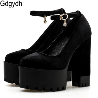Gdgydh Spring Autumn Sexy Platform Women Pumps Shoes Woman Thick High Heels Shoes Female Black Rubber Sole Suede Platform Shoes