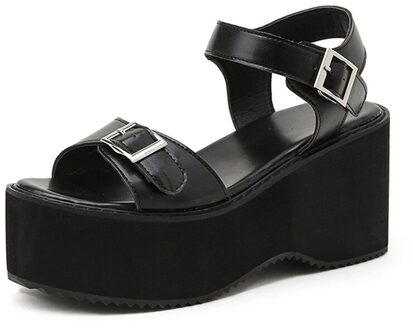 Gdgydh Vrouw Mori Meisje Lolita Cosplay Punk Schoenen Lady Hoge Hakken Platform Sandalen Vrouwen Riem Gesp Prinses Schoenen Zomer Zwart 4.5