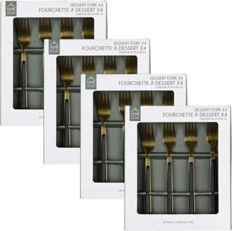 Gebaksvorkjes - 16x stuks - zwart/goud - RVS - 15 cm - vorken - dessert vorkjes