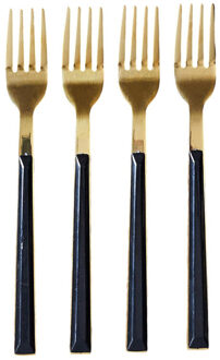 Gebaksvorkjes - 4x stuks - zwart/goud - RVS - 15 cm