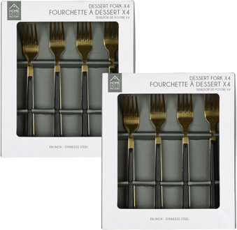 Gebaksvorkjes - 8x stuks - zwart/goud - RVS - 15 cm - vorken - dessert vorkjes
