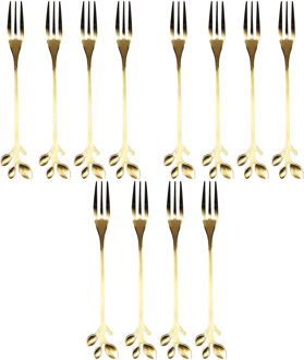 Gebaksvorkjes Leaf - 12x stuks - goud - RVS - 13 cm - vorken - dessert vorkjes