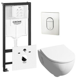 Geberit 300 basic toiletset inclusief Grohe inbouwreservoir en Grohe Arena bedieningsplaat chroom 0729205/0729240/sw398922/ Wit