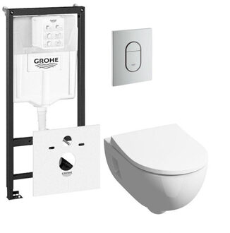 Geberit 300 basic toiletset inclusief Grohe inbouwreservoir en Grohe Arena bedieningsplaat mat chroom 0729205/0729241/sw398922/ Wit