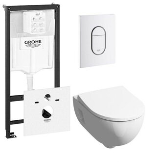 Geberit 300 basic toiletset inclusief Grohe inbouwreservoir en Grohe Arena bedieningsplaat wit 0729205/0729242/sw398922/