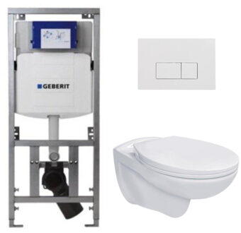 Geberit Adema Classico toiletset bestaande uit inbouwreservoir en toiletpot, basic toiletzitting en bedieningsplaat rechte knoppen wit SW1152613/SW706187/0701131