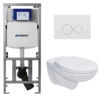 Geberit Adema Classico toiletset bestaande uit inbouwreservoir en toiletpot, basic toiletzitting en bedieningsplaat wit SW1152613/SW706186/0701131