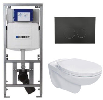 Geberit Adema Classico toiletset bestaande uit inbouwreservoir en toiletpot, basic toiletzitting en bedieningsplaat zwart SW1152613/SW706188/0701131 Wit