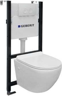 Geberit Go Aquaflow toiletset rimfree bestaande uit Geberit inbouwreservoir, met softclose toiletzitting quick release en bedieningsplaat wit