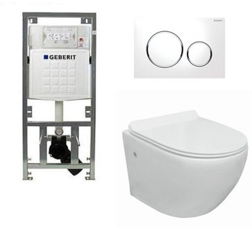 Geberit Go toiletset compact Rimless inclusief UP320 toiletreservoir met softclose en quickrelease toiletzitting met sigma20 bedieningsplaat wit 0701131/sw53743/sw242519/ Wit glans