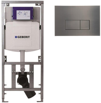 Geberit Inbouwreservoir UP320 met QeramiQ metal bedieningsplaat - dualflush - rechthoekige knoppen - metaal gunmetal SW706199 0701131 Gunmetal geborsteld (antraciet)
