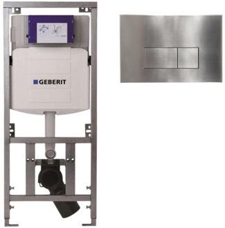 Geberit Inbouwreservoir UP320 met QeramiQ metal bedieningsplaat - dualflush - rechthoekige knoppen - metaal RVS SW706195 0701131 Steel (Rvs)