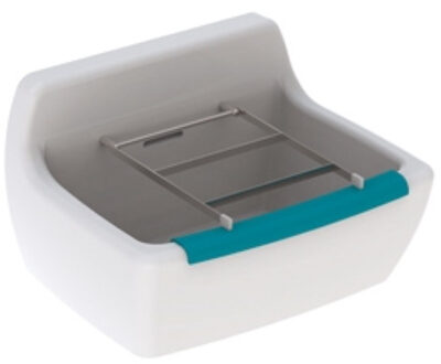 Geberit Norma uitstortgootsteen 50x39cm met stootrand en gaten voor emmerrooster wit