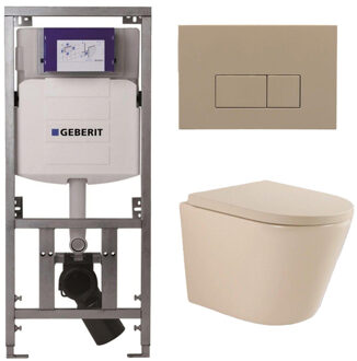 Geberit QeramiQ Dely Swirl Toiletset - 36.3x51.7cm - Geberit UP320 inbouwreservoir - met Burda frame - 35 mm zitting - bedieningsplaat taupe - rechthoekige knoppen - beige 0701131/SW1102379/SW1000771/SW1026259 Beige mat