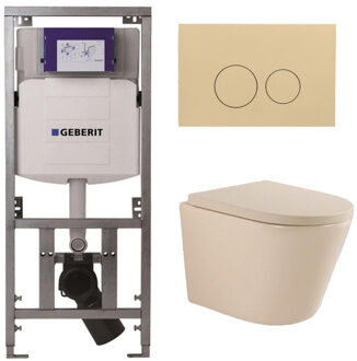 Geberit QeramiQ Dely Swirl Toiletset - 36.3x51.7cm - Geberit UP320 inbouwreservoir - met Burda frame - 35mm zitting - bedieningsplaat beige - ronde knoppen - beige 0701131/SW1102365/SW1000771/SW1026259 Beige mat