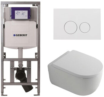 Geberit QeramiQ Dely Swirl Toiletset - 36.3x51.7cm - Geberit UP320 inbouwreservoir - met Burda frame - 35mm zitting - glans witte bedieningsplaat - ronde knoppen - wit glans 0701131/SW706186/SW1000767/SW1026256