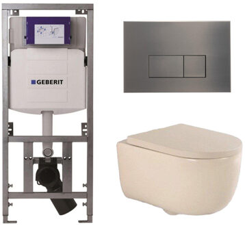 Geberit QeramiQ Dely Swirl Toiletset - 36.3x51.7cm - Geberit UP320 inbouwreservoir - met Burda frame - 35mm zitting - gunmetal bedieningsplaat - rechthoekige knoppen - beige 0701131/SW706199/SW1000771/SW1026259 Beige mat